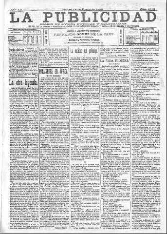 'La publicidad  : diario de avisos noticias y telegramas. Eco fiel de la opinión y verdadero defensor de los intereses morales y materiales de Granada y su provincia' - Año XX Número 4915  - 1900 Enero 18