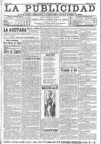 'La publicidad  : diario de avisos noticias y telegramas. Eco fiel de la opinión y verdadero defensor de los intereses morales y materiales de Granada y su provincia' - Año XX Número 5012  - 1900 Mayo 15