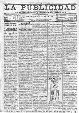 'La publicidad  : diario de avisos noticias y telegramas. Eco fiel de la opinión y verdadero defensor de los intereses morales y materiales de Granada y su provincia' - Año XX Número 5017  - 1900 Mayo 20