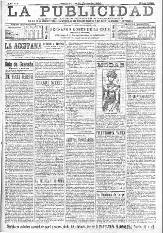 'La publicidad  : diario de avisos noticias y telegramas. Eco fiel de la opinión y verdadero defensor de los intereses morales y materiales de Granada y su provincia' - Año XX Número 5035  - 1900 Junio 10