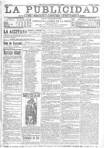 'La publicidad  : diario de avisos noticias y telegramas. Eco fiel de la opinión y verdadero defensor de los intereses morales y materiales de Granada y su provincia' - Año XX Número 5036  - 1900 Junio 12