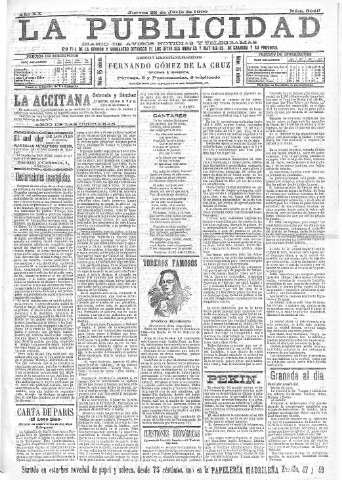 'La publicidad  : diario de avisos noticias y telegramas. Eco fiel de la opinión y verdadero defensor de los intereses morales y materiales de Granada y su provincia' - Año XX Número 5049  - 1900 Junio 28