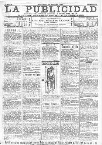 'La publicidad  : diario de avisos noticias y telegramas. Eco fiel de la opinión y verdadero defensor de los intereses morales y materiales de Granada y su provincia' - Año XX Número 5050  - 1900 Junio 29