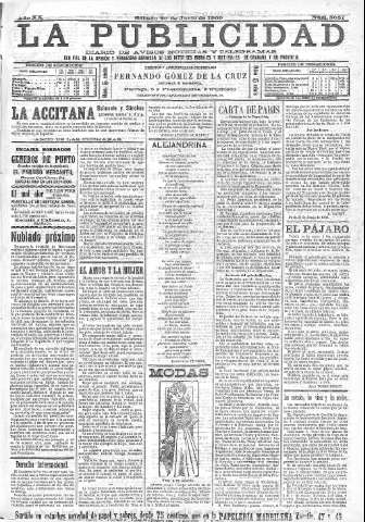 'La publicidad  : diario de avisos noticias y telegramas. Eco fiel de la opinión y verdadero defensor de los intereses morales y materiales de Granada y su provincia' - Año XX Número 5051  - 1900 Junio 30
