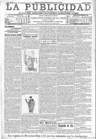 'La publicidad  : diario de avisos noticias y telegramas. Eco fiel de la opinión y verdadero defensor de los intereses morales y materiales de Granada y su provincia' - Año XX Número 5139  - 1900 Septiembre 20