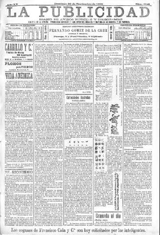'La publicidad  : diario de avisos noticias y telegramas. Eco fiel de la opinión y verdadero defensor de los intereses morales y materiales de Granada y su provincia' - Año XX Número 5148  - 1900 Septiembre 30