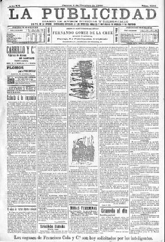 'La publicidad  : diario de avisos noticias y telegramas. Eco fiel de la opinión y verdadero defensor de los intereses morales y materiales de Granada y su provincia' - Año XX Número 5151  - 1900 Octubre 04