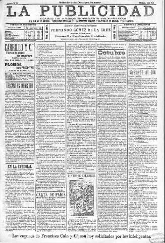 'La publicidad  : diario de avisos noticias y telegramas. Eco fiel de la opinión y verdadero defensor de los intereses morales y materiales de Granada y su provincia' - Año XX Número 5153  - 1900 Octubre 06