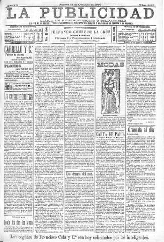 'La publicidad  : diario de avisos noticias y telegramas. Eco fiel de la opinión y verdadero defensor de los intereses morales y materiales de Granada y su provincia' - Año XX Número 5157  - 1900 Octubre 11