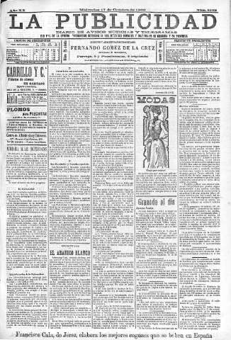 'La publicidad  : diario de avisos noticias y telegramas. Eco fiel de la opinión y verdadero defensor de los intereses morales y materiales de Granada y su provincia' - Año XX Número 5162  - 1900 Octubre 17