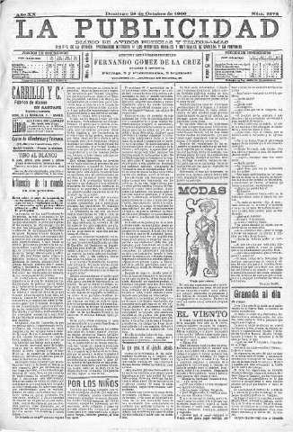 'La publicidad  : diario de avisos noticias y telegramas. Eco fiel de la opinión y verdadero defensor de los intereses morales y materiales de Granada y su provincia' - Año XX Número 5172  - 1900 Octubre 28