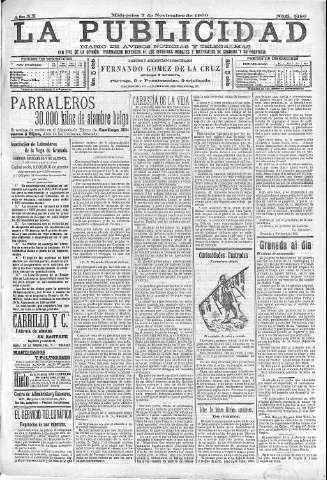 'La publicidad  : diario de avisos noticias y telegramas. Eco fiel de la opinión y verdadero defensor de los intereses morales y materiales de Granada y su provincia' - Año XX Número 5180  - 1900 Noviembre 07