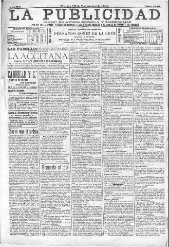 'La publicidad  : diario de avisos noticias y telegramas. Eco fiel de la opinión y verdadero defensor de los intereses morales y materiales de Granada y su provincia' - Año XX Número 5185  - 1900 Noviembre 13