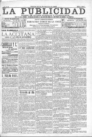 'La publicidad  : diario de avisos noticias y telegramas. Eco fiel de la opinión y verdadero defensor de los intereses morales y materiales de Granada y su provincia' - Año XX Número 5191  - 1900 Noviembre 20