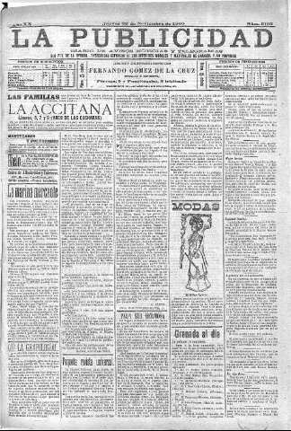'La publicidad  : diario de avisos noticias y telegramas. Eco fiel de la opinión y verdadero defensor de los intereses morales y materiales de Granada y su provincia' - Año XX Número 5193  - 1900 Noviembre 22