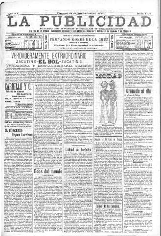 'La publicidad  : diario de avisos noticias y telegramas. Eco fiel de la opinión y verdadero defensor de los intereses morales y materiales de Granada y su provincia' - Año XX Número 5194  - 1900 Noviembre 23
