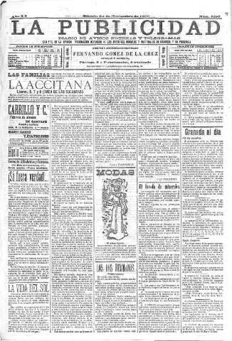'La publicidad  : diario de avisos noticias y telegramas. Eco fiel de la opinión y verdadero defensor de los intereses morales y materiales de Granada y su provincia' - Año XX Número 5195  - 1900 Noviembre 24
