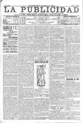 'La publicidad  : diario de avisos noticias y telegramas. Eco fiel de la opinión y verdadero defensor de los intereses morales y materiales de Granada y su provincia' - Año XX Número 5196  - 1900 Noviembre 25