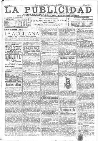 'La publicidad  : diario de avisos noticias y telegramas. Eco fiel de la opinión y verdadero defensor de los intereses morales y materiales de Granada y su provincia' - Año XX Número 5199  - 1900 Noviembre 29