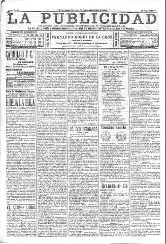 'La publicidad  : diario de avisos noticias y telegramas. Eco fiel de la opinión y verdadero defensor de los intereses morales y materiales de Granada y su provincia' - Año XX Número 5200  - 1900 Noviembre 30