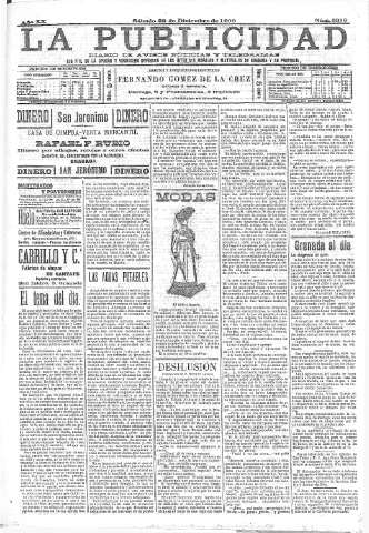'La publicidad  : diario de avisos noticias y telegramas. Eco fiel de la opinión y verdadero defensor de los intereses morales y materiales de Granada y su provincia' - Año XX Número 5219  - 1900 Diciembre 22