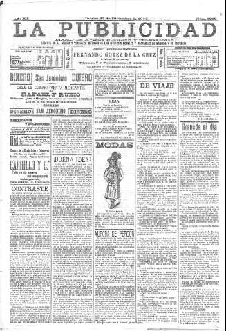'La publicidad  : diario de avisos noticias y telegramas. Eco fiel de la opinión y verdadero defensor de los intereses morales y materiales de Granada y su provincia' - Año XX Número 5223  - 1900 Diciembre 27