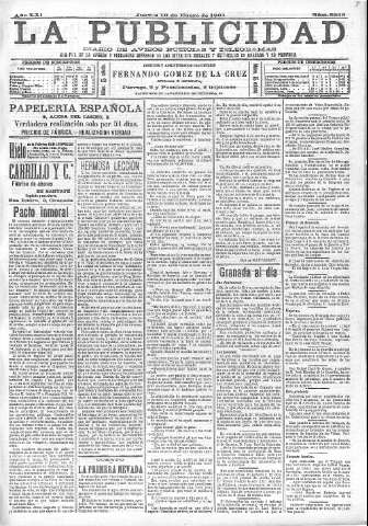 'La publicidad  : diario de avisos noticias y telegramas. Eco fiel de la opinión y verdadero defensor de los intereses morales y materiales de Granada y su provincia' - Año XXI Número 5235  - 1901 Enero 10