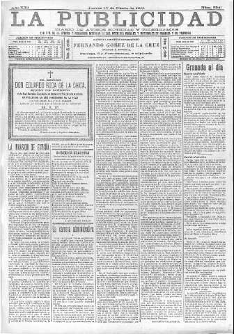 'La publicidad  : diario de avisos noticias y telegramas. Eco fiel de la opinión y verdadero defensor de los intereses morales y materiales de Granada y su provincia' - Año XXI Número 5241  - 1901 Enero 17