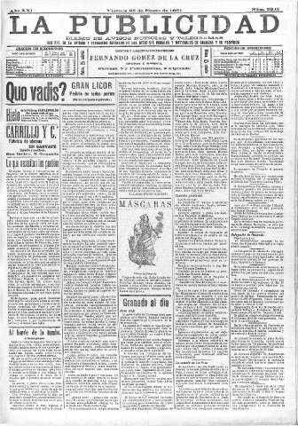 'La publicidad  : diario de avisos noticias y telegramas. Eco fiel de la opinión y verdadero defensor de los intereses morales y materiales de Granada y su provincia' - Año XXI Número 5248  - 1901 Enero 25