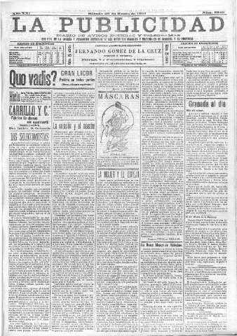 'La publicidad  : diario de avisos noticias y telegramas. Eco fiel de la opinión y verdadero defensor de los intereses morales y materiales de Granada y su provincia' - Año XXI Número 5249  - 1901 Enero 26
