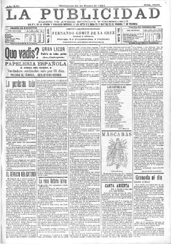 'La publicidad  : diario de avisos noticias y telegramas. Eco fiel de la opinión y verdadero defensor de los intereses morales y materiales de Granada y su provincia' - Año XXI Número 5252  - 1901 Enero 30