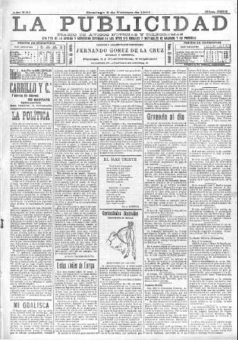 'La publicidad  : diario de avisos noticias y telegramas. Eco fiel de la opinión y verdadero defensor de los intereses morales y materiales de Granada y su provincia' - Año XXI Número 5256  - 1901 Febrero 03