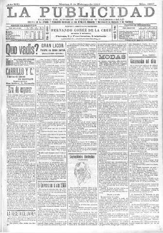 'La publicidad  : diario de avisos noticias y telegramas. Eco fiel de la opinión y verdadero defensor de los intereses morales y materiales de Granada y su provincia' - Año XXI Número 5257  - 1901 Febrero 05