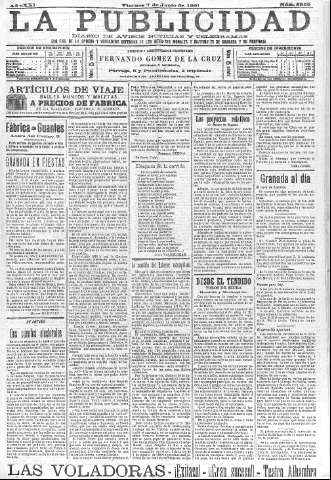'La publicidad  : diario de avisos noticias y telegramas. Eco fiel de la opinión y verdadero defensor de los intereses morales y materiales de Granada y su provincia' - Año XXI Número 5355  - 1901 Junio 07