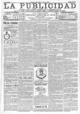 'La publicidad  : diario de avisos noticias y telegramas. Eco fiel de la opinión y verdadero defensor de los intereses morales y materiales de Granada y su provincia' - Año XXI Número 5366  - 1901 Junio 20