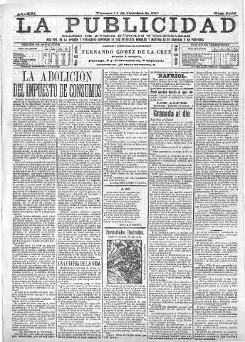 'La publicidad  : diario de avisos noticias y telegramas. Eco fiel de la opinión y verdadero defensor de los intereses morales y materiales de Granada y su provincia' - Año XXI Número 5463  - 1901 Octubre 11