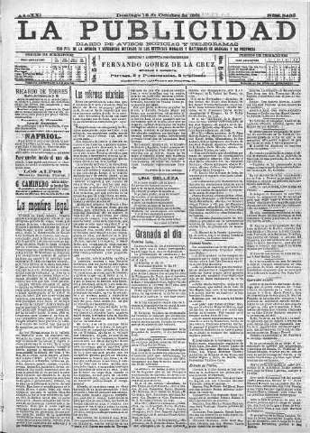 'La publicidad  : diario de avisos noticias y telegramas. Eco fiel de la opinión y verdadero defensor de los intereses morales y materiales de Granada y su provincia' - Año XXI Número 5465  - 1901 Octubre 13