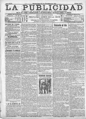 'La publicidad  : diario de avisos noticias y telegramas. Eco fiel de la opinión y verdadero defensor de los intereses morales y materiales de Granada y su provincia' - Año XXI Número 5467  - 1901 Octubre 16