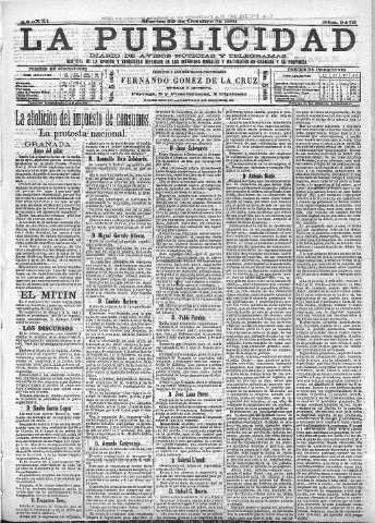 'La publicidad  : diario de avisos noticias y telegramas. Eco fiel de la opinión y verdadero defensor de los intereses morales y materiales de Granada y su provincia' - Año XXI Número 5472  - 1901 Octubre 22