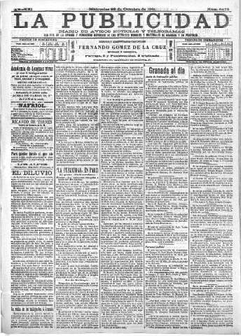 'La publicidad  : diario de avisos noticias y telegramas. Eco fiel de la opinión y verdadero defensor de los intereses morales y materiales de Granada y su provincia' - Año XXI Número 5473  - 1901 Octubre 23