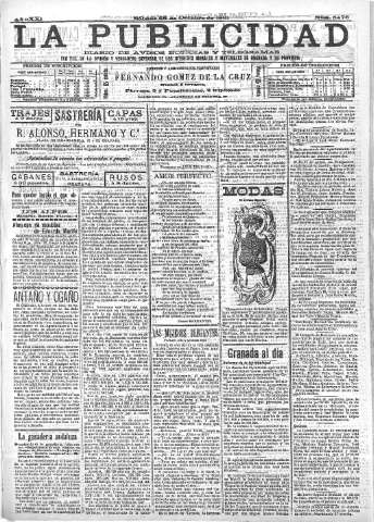 'La publicidad  : diario de avisos noticias y telegramas. Eco fiel de la opinión y verdadero defensor de los intereses morales y materiales de Granada y su provincia' - Año XXI Número 5476  - 1901 Octubre 26