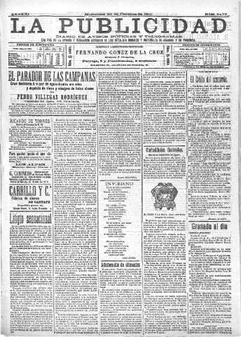 'La publicidad  : diario de avisos noticias y telegramas. Eco fiel de la opinión y verdadero defensor de los intereses morales y materiales de Granada y su provincia' - Año XXI Número 5479  - 1901 Octubre 30