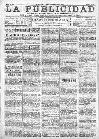 'La publicidad  : diario de avisos noticias y telegramas. Eco fiel de la opinión y verdadero defensor de los intereses morales y materiales de Granada y su provincia' - Año XXI Número 5481  - 1901 Noviembre 01