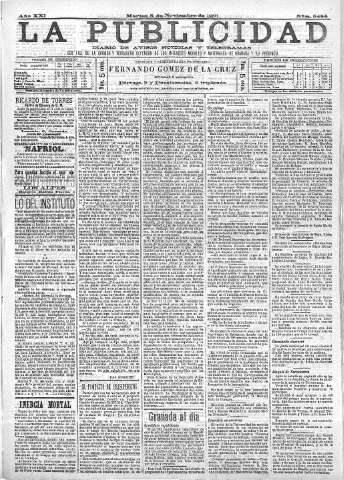 'La publicidad  : diario de avisos noticias y telegramas. Eco fiel de la opinión y verdadero defensor de los intereses morales y materiales de Granada y su provincia' - Año XXI Número 5484  - 1901 Noviembre 05