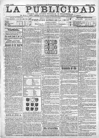'La publicidad  : diario de avisos noticias y telegramas. Eco fiel de la opinión y verdadero defensor de los intereses morales y materiales de Granada y su provincia' - Año XXI Número 5486  - 1901 Noviembre 07