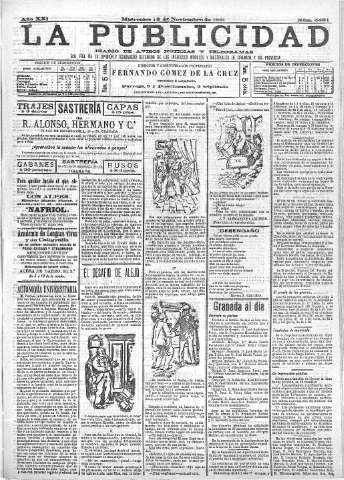 'La publicidad  : diario de avisos noticias y telegramas. Eco fiel de la opinión y verdadero defensor de los intereses morales y materiales de Granada y su provincia' - Año XXI Número 5491  - 1901 Noviembre 13