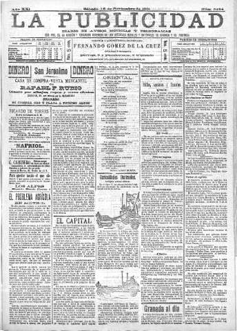 'La publicidad  : diario de avisos noticias y telegramas. Eco fiel de la opinión y verdadero defensor de los intereses morales y materiales de Granada y su provincia' - Año XXI Número 5494  - 1901 Noviembre 16