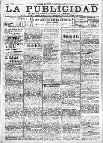 'La publicidad  : diario de avisos noticias y telegramas. Eco fiel de la opinión y verdadero defensor de los intereses morales y materiales de Granada y su provincia' - Año XXI Número 5496  - 1901 Noviembre 19