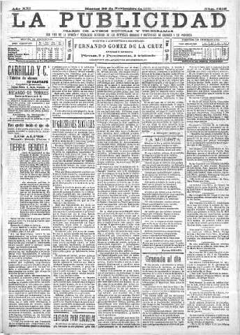 'La publicidad  : diario de avisos noticias y telegramas. Eco fiel de la opinión y verdadero defensor de los intereses morales y materiales de Granada y su provincia' - Año XXI Número 5502  - 1901 Noviembre 26