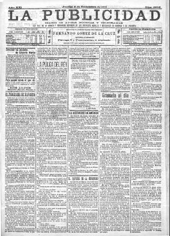'La publicidad  : diario de avisos noticias y telegramas. Eco fiel de la opinión y verdadero defensor de los intereses morales y materiales de Granada y su provincia' - Año XXI Número 5510  - 1901 Diciembre 05